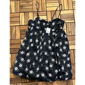 SIZE MEDIUM- Free People Bubble Mini Dress Strap Lined-  Floral Black NEW